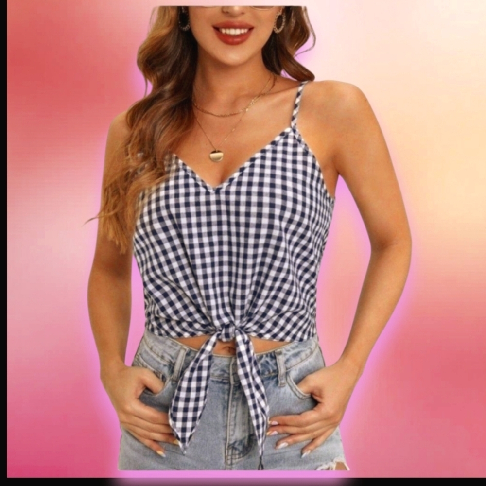 Checkered tie bottom tank top